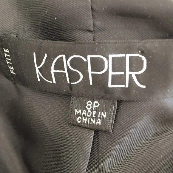 Kasper Black Pinstripe Pantsuit Tie-Waist Blazer Set Petite 8P - Picture 8 of 10